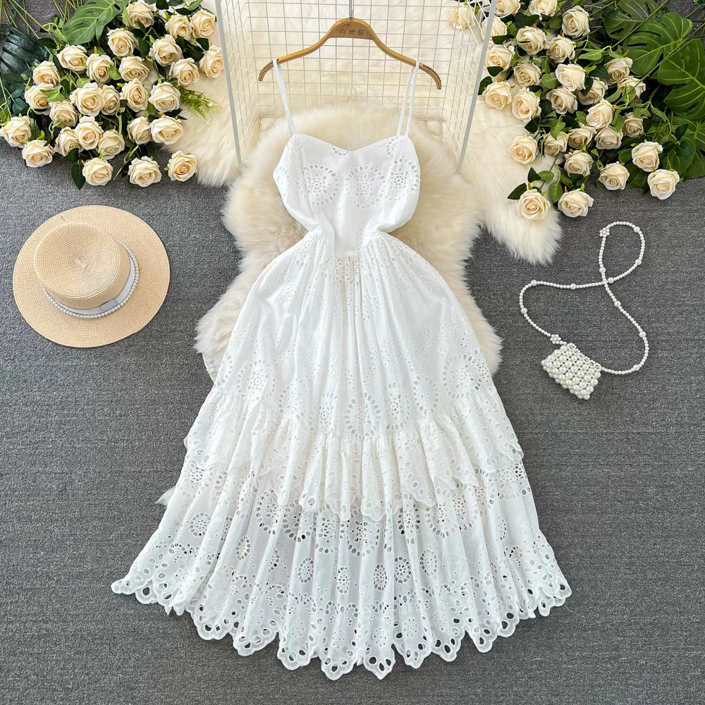 Sleeveless White Summer Dress With Lace Details on Luulla