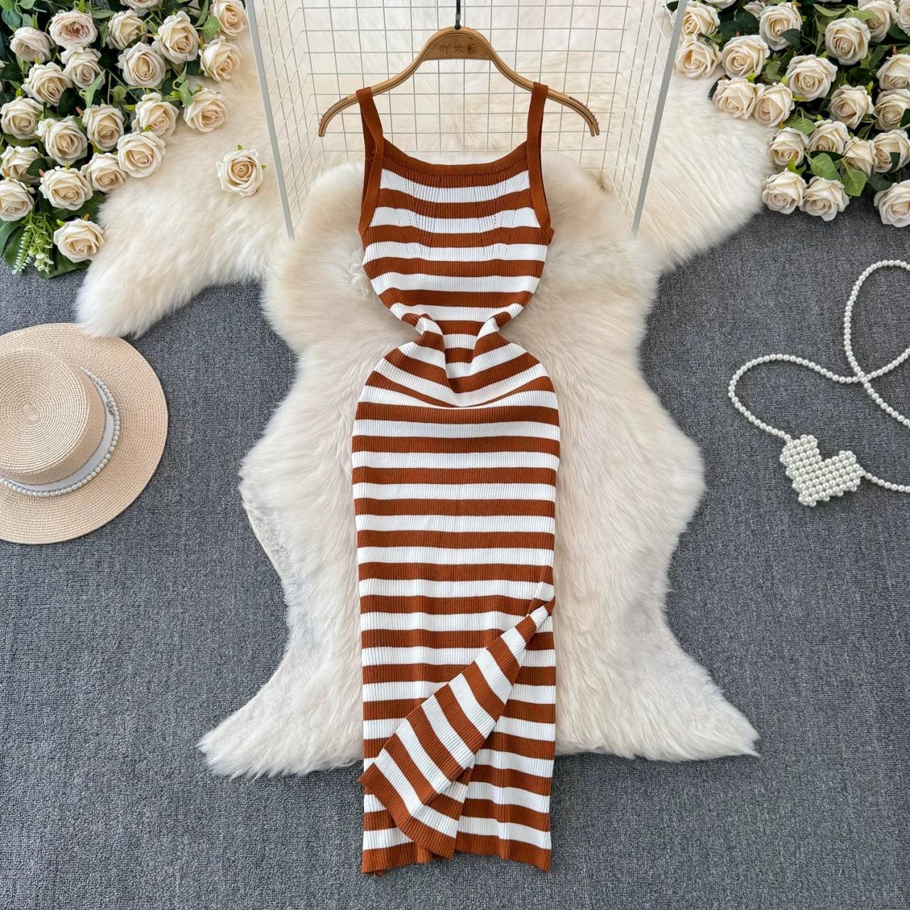 Red White Striped Sleeveless Bodycon Dress Women on Luulla