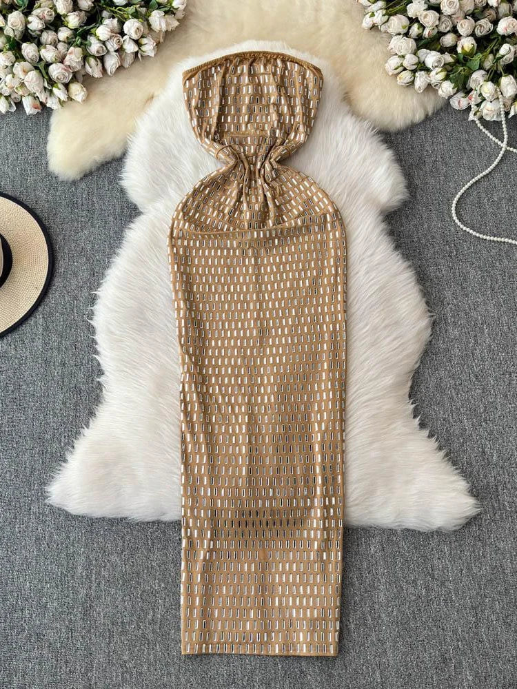 Metallic Gold Hooded Bodycon Dress with Slits