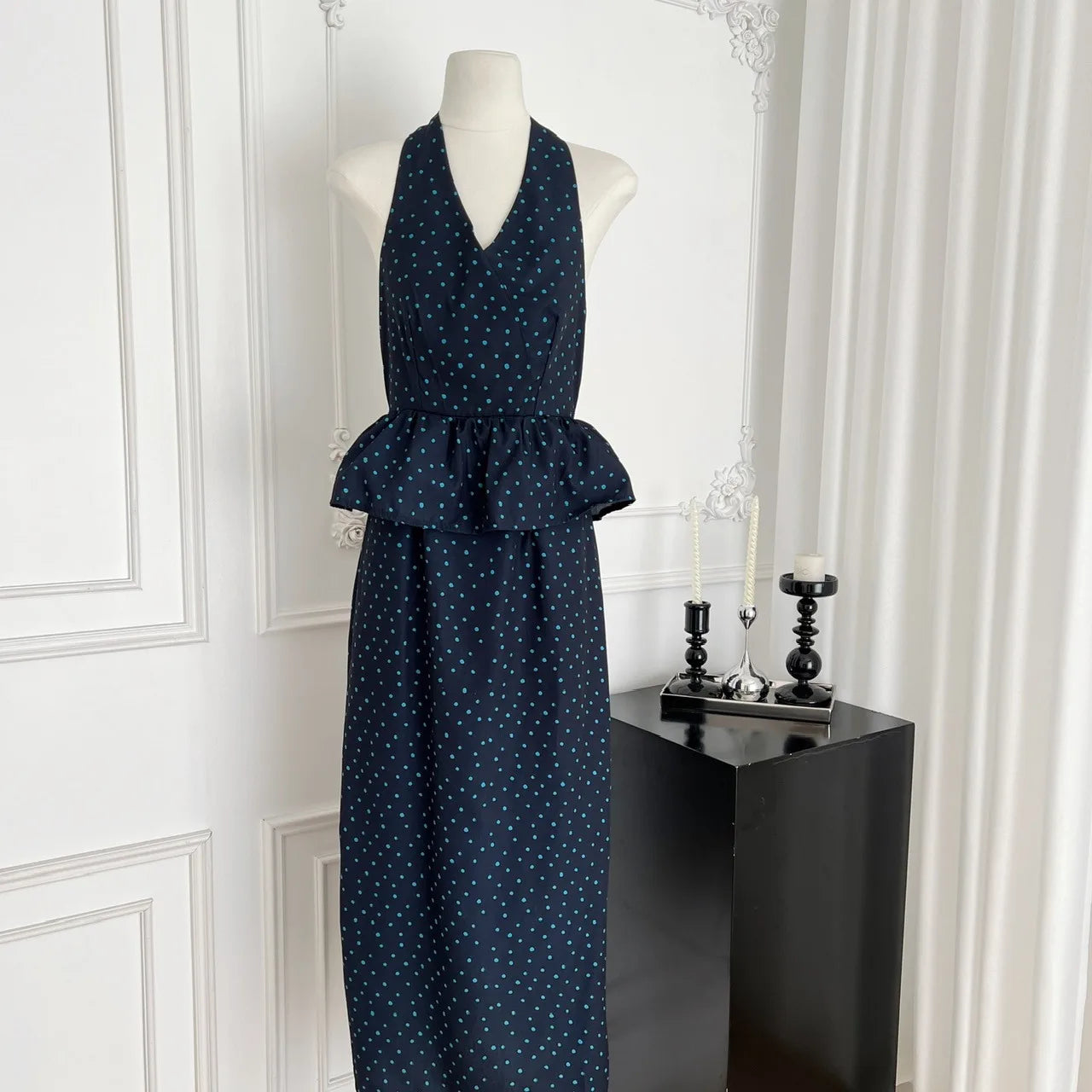 peplum halter dress Polka Dot Peplum Halter Neck Maxi Dress on Luulla