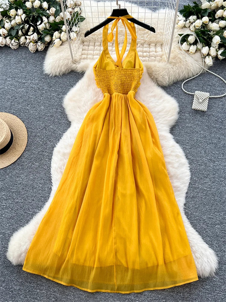 slim fit dress slacks Summer State Halter Maxi Dress Yellow main image 0