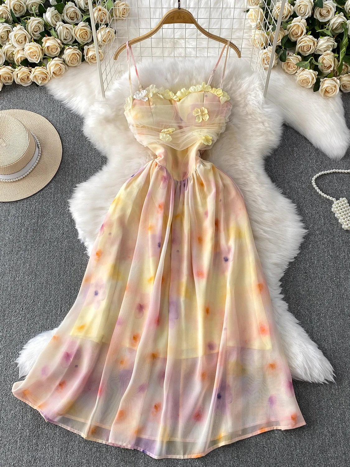 Floral Pastel Sleeveless Maxi Dress with Ruffles
