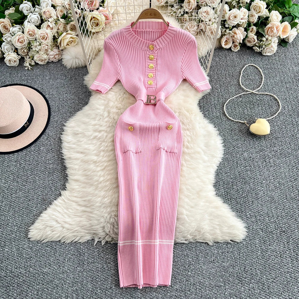 pink dress with gold accents Long Fit & Flare Corset Prom Dress with Rose Gold Glitter Print