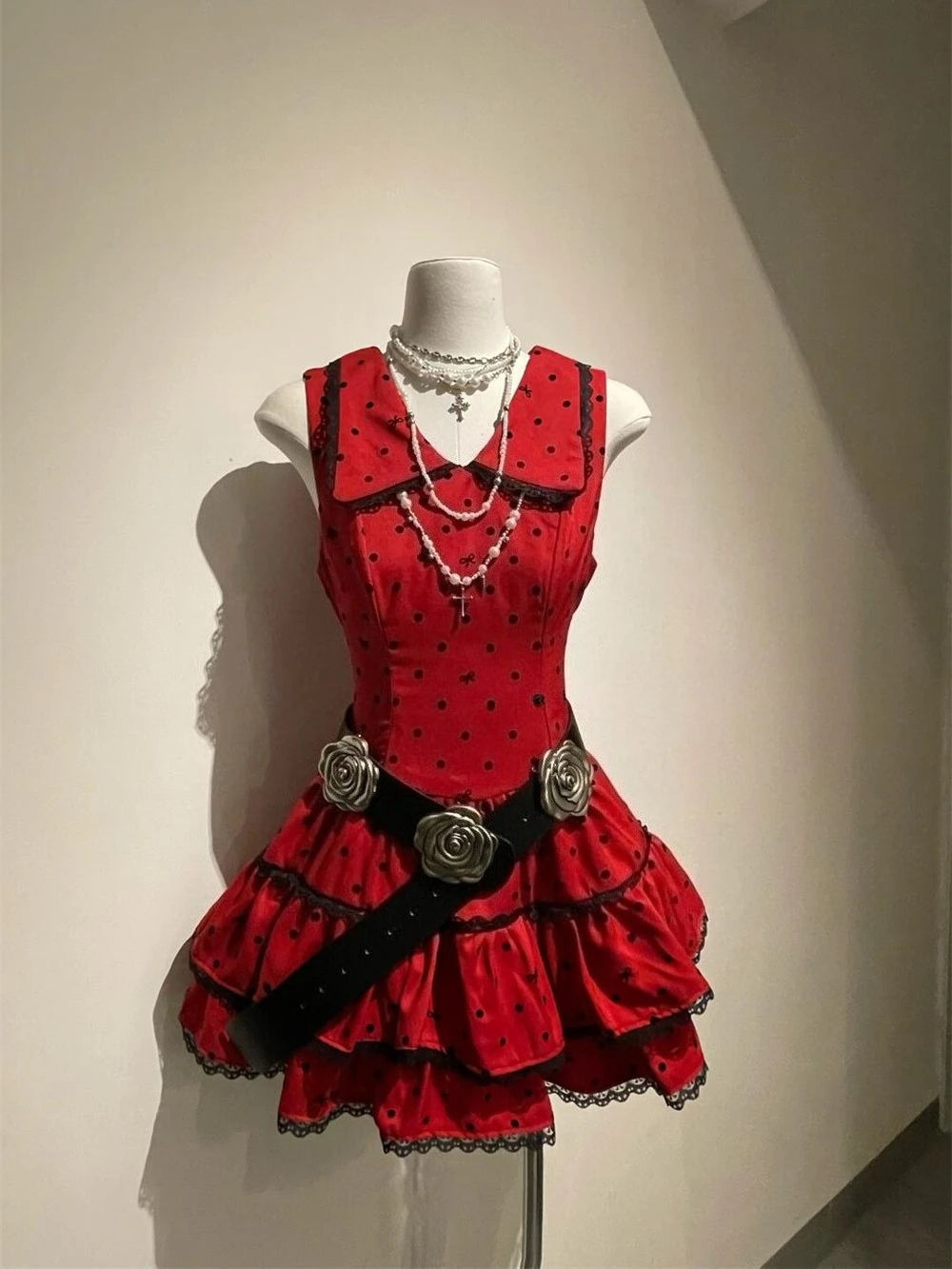 polka dot dress red belt Vintage Red Polka Dot Dress With Belt on Luulla
