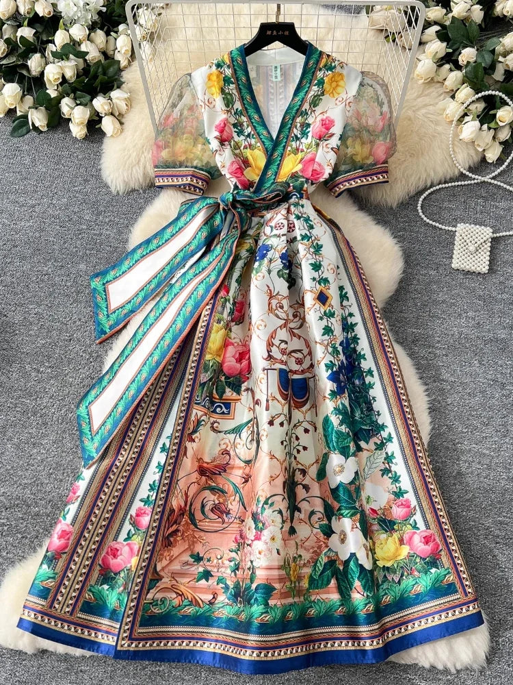 multi colored flowy dress Rainbow Summer Multi Color Maxi Dress main image 1