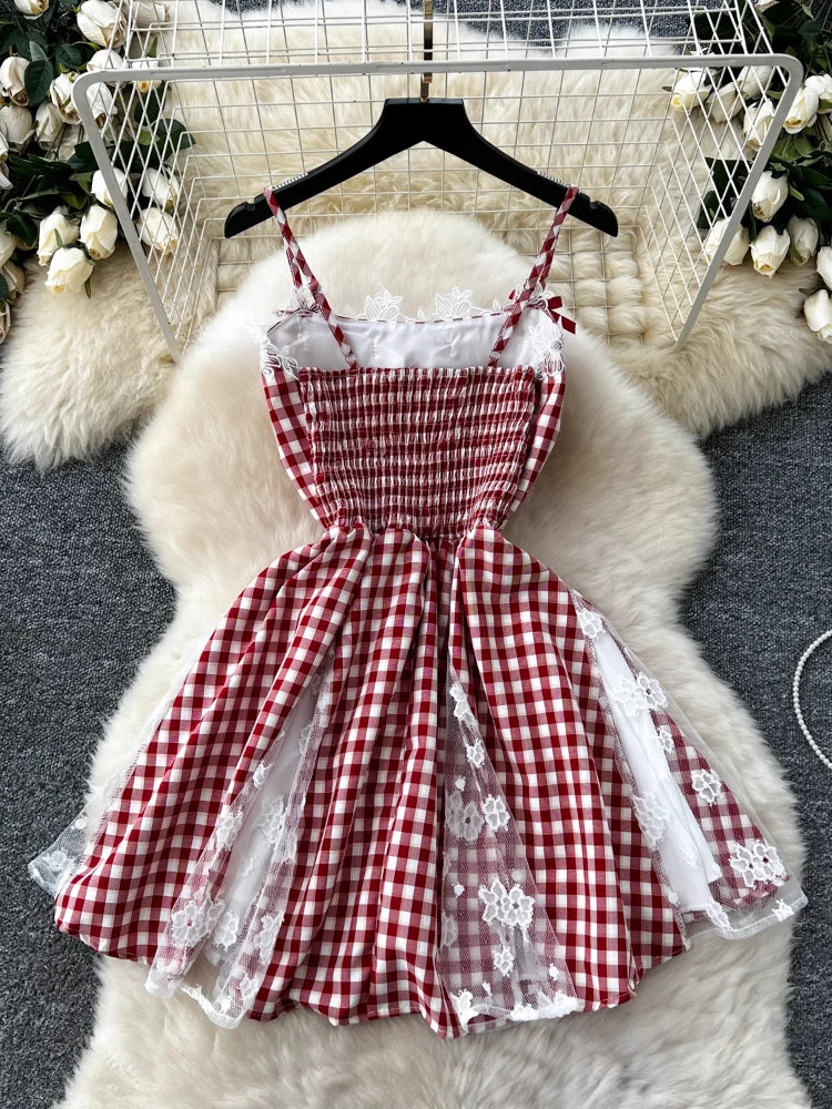 red gingham dress with lace Harry Red Gingham Lace Mini Dress