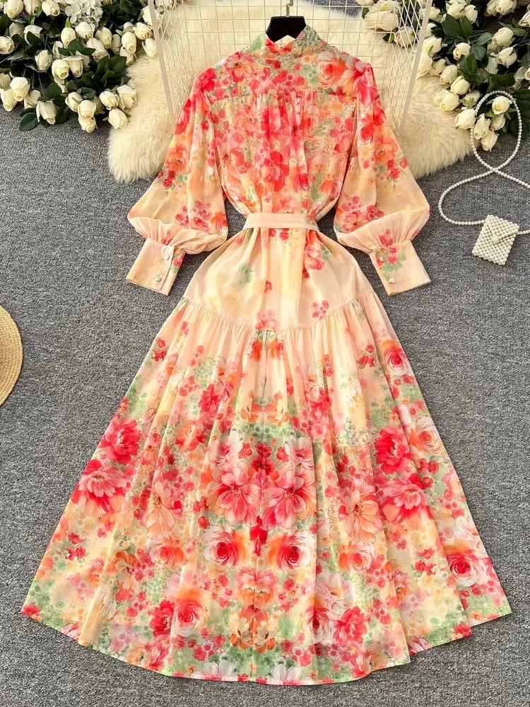 Floral Long Sleeve Button-up Maxi Dress