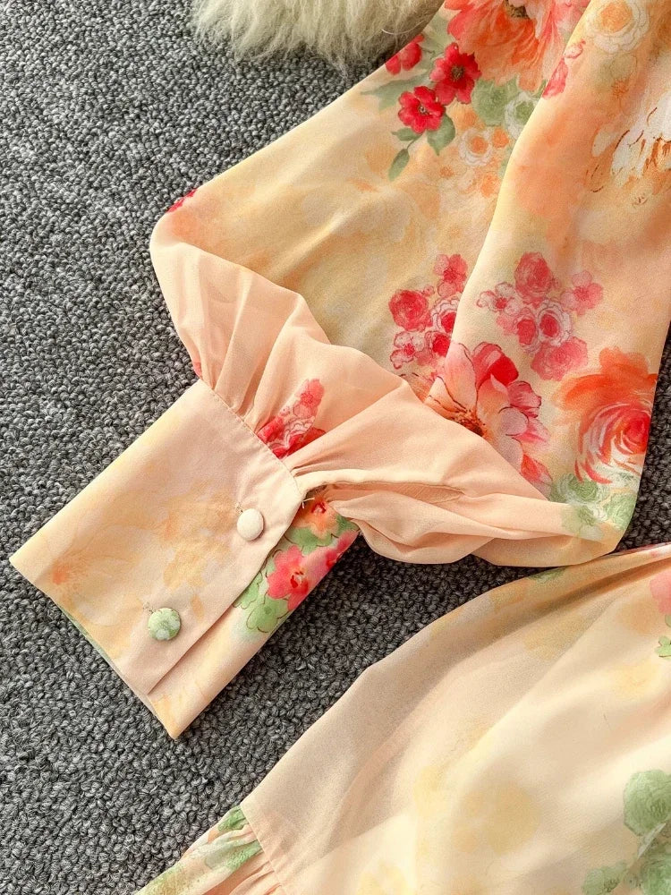 Floral Long Sleeve Button-up Maxi Dress on Luulla
