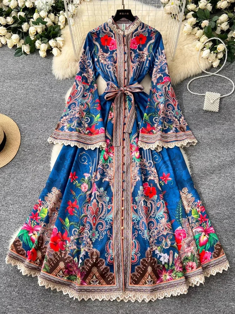 belted maxi dress with sleeves Deep V Neck Puff Sleeve Belted Maxi Dress Royal Blue / S