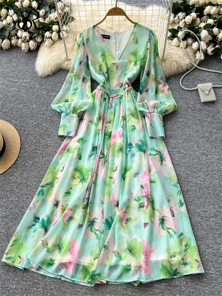 green chiffon floral dress Adrianna Papell Women's Printed Mermaid Dress - Green - Size 4