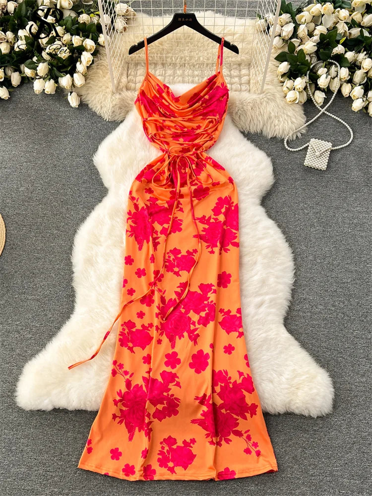floral satin slip dress Crossed My Mind Floral Satin Slip Dress