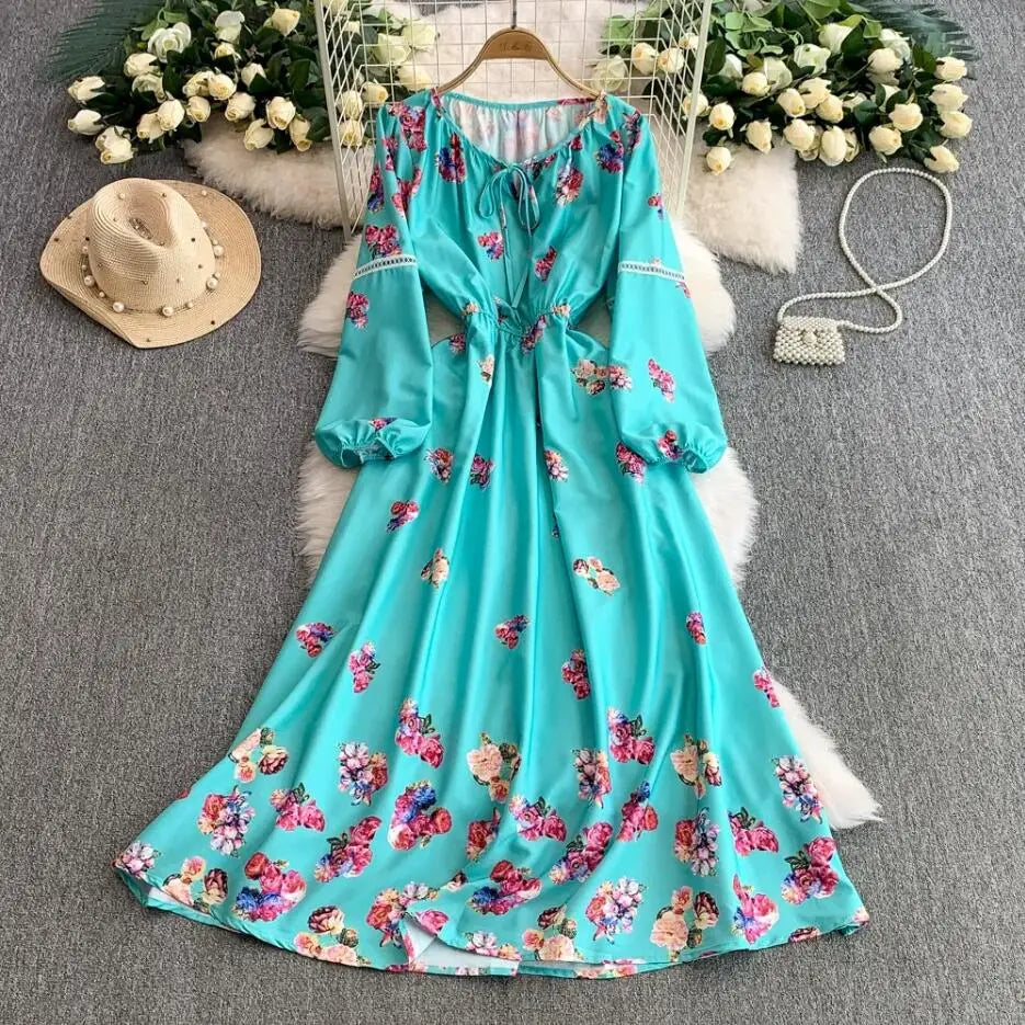 sachin and babi light blue dress Floral Chiffon Dress with Long Flowy Sleeves