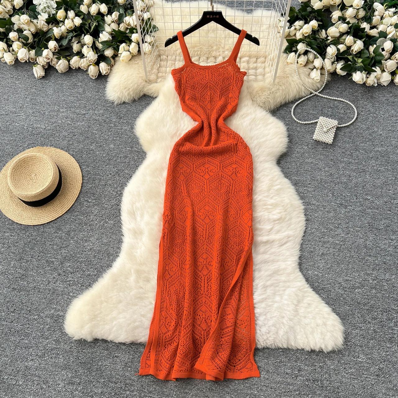 burnt orange lace maxi dress Sleeveless Orange Lace Knit Maxi Dress