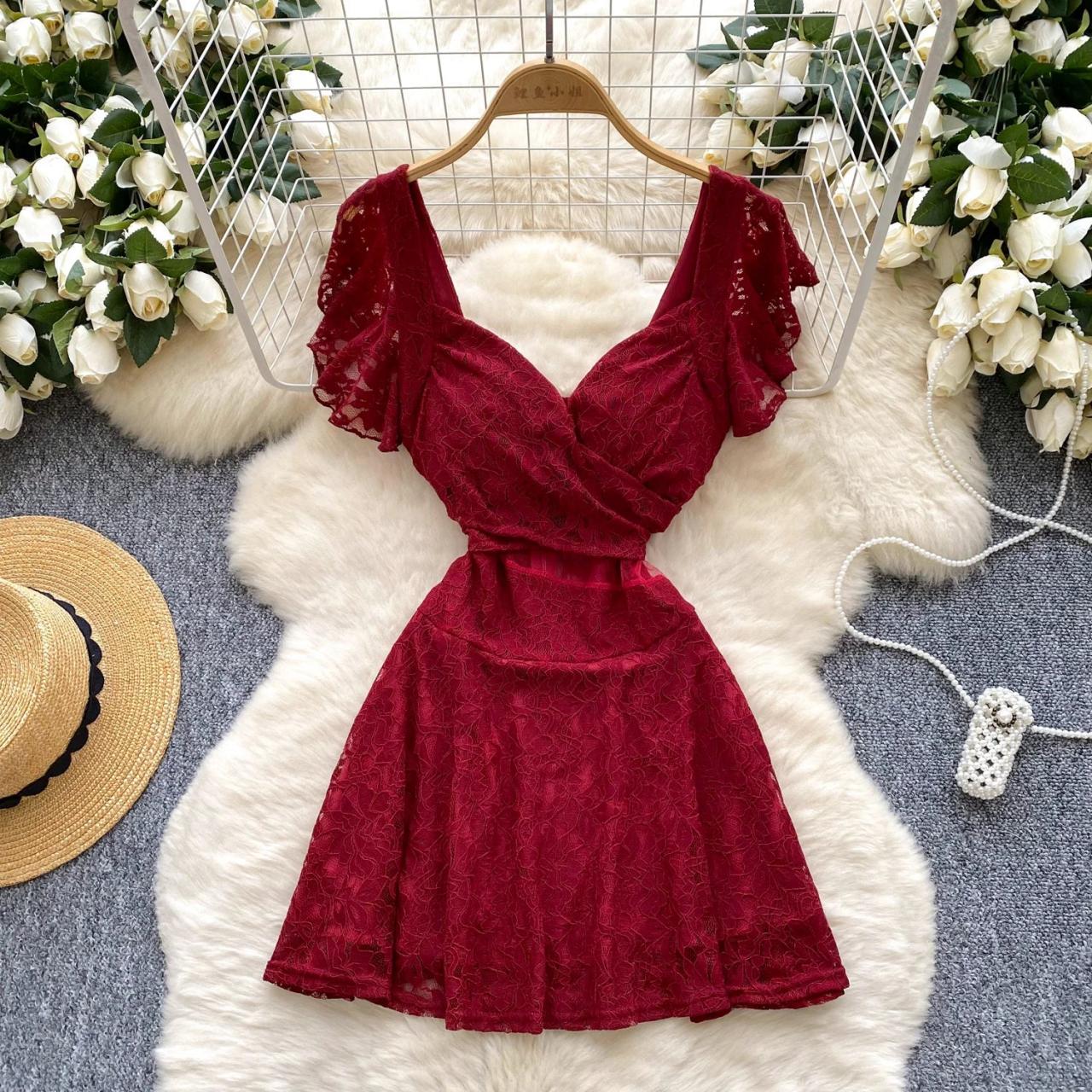 red lace flare dress Sherri Hill 57419: Lace & Taffeta Fit & Flare Dress – Mydressline