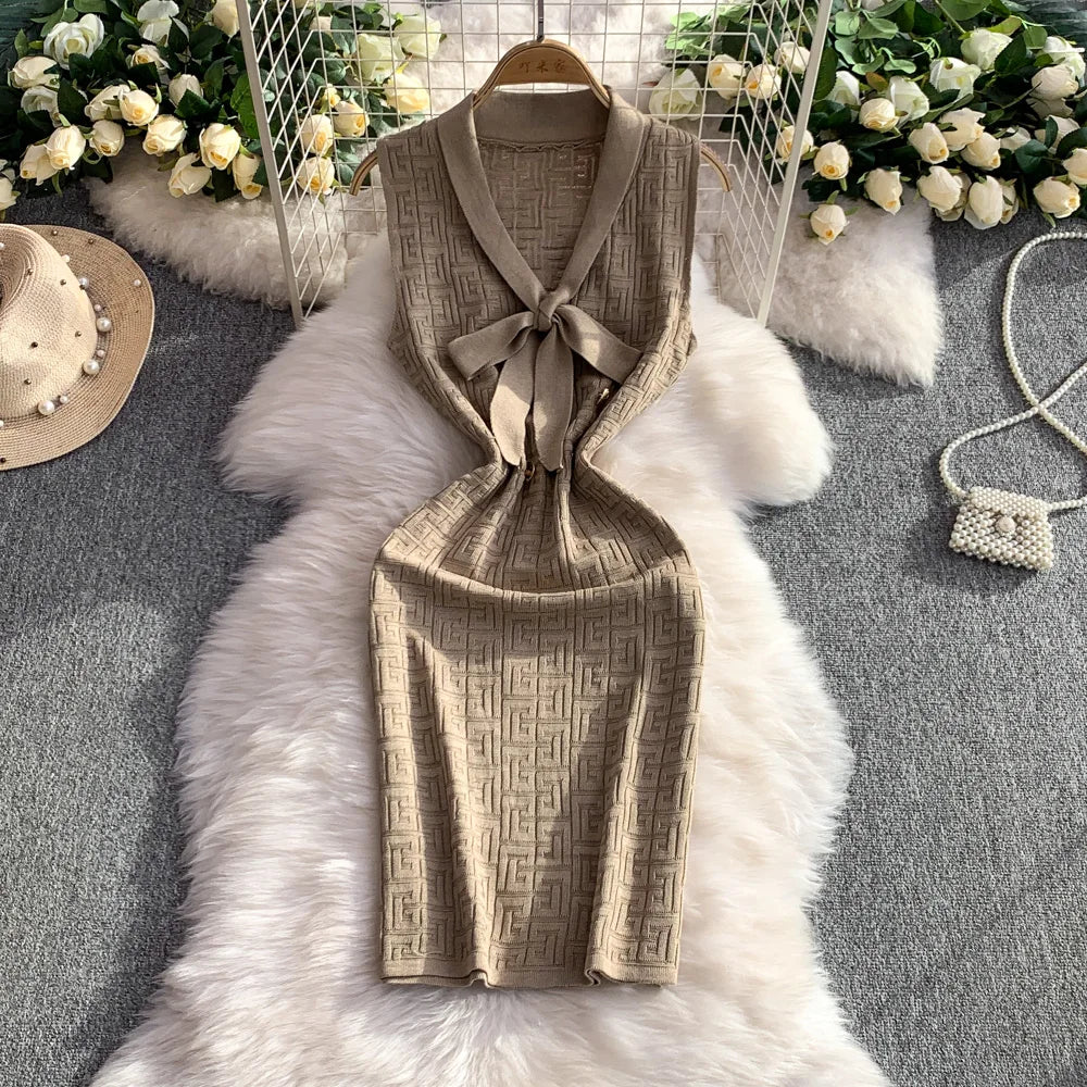 knitted tie waist dress Organic Women's Long Sleeve Tie-Waist Knit Dress 6 / Black Long Sleeve