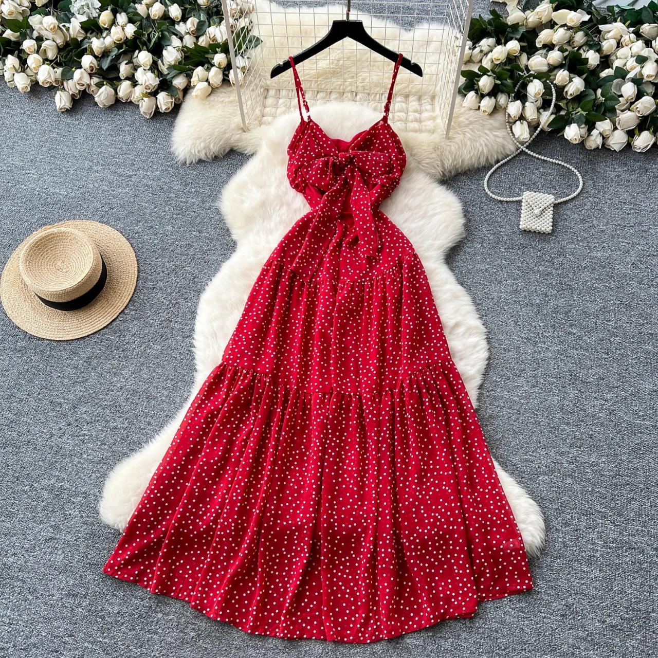 red polka dot bridesmaid dresses Siren Gaze Women's Red And White Polka Dot Dress,Vintage Backless  Sleeveless Elegant Fall Wedding Guest Dress,Summer Vacation Holiday Resort  Christmas Party
