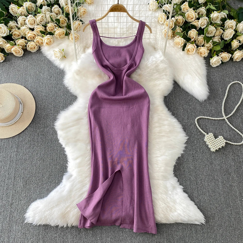 purple knit maxi dress Bruyre Purple Sequin Striped Knit Maxi Dress