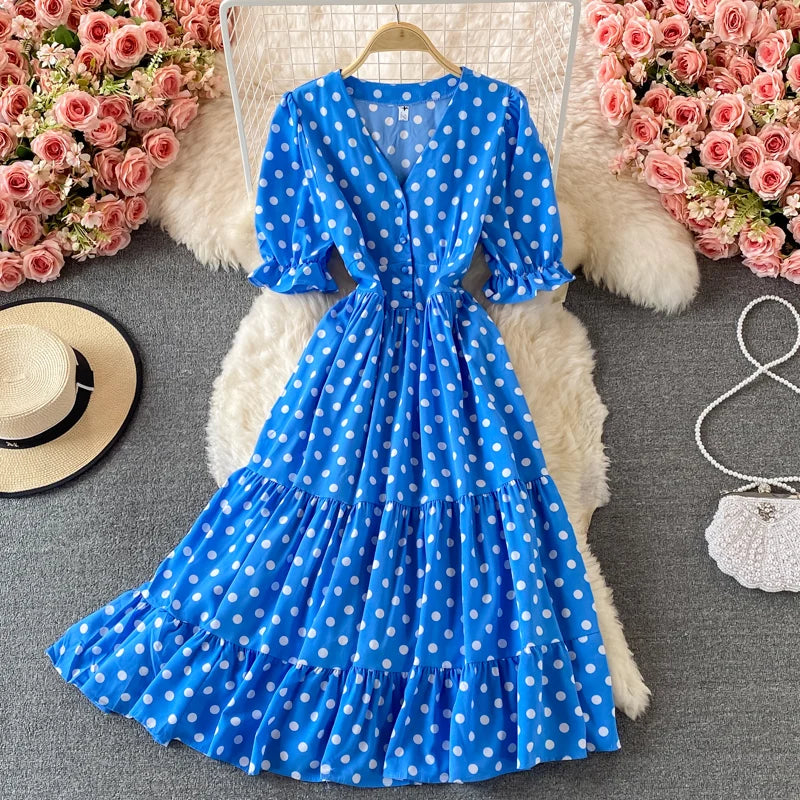 blue polka dot puff sleeve dress Gap Factory Women's Puff Sleeve V-Neck Mini Dress Tonal Blue Polka Dot Tall Size S