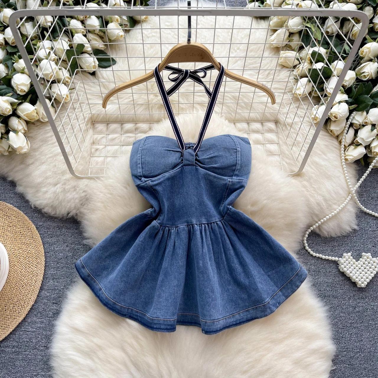 blue jean flare dress Bejeweled Denim Flare Dress