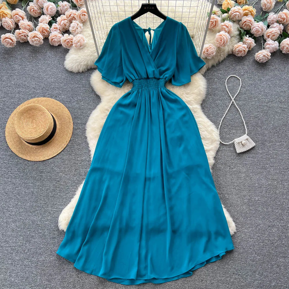 Teal Maxi Dress With Flowy Short Sleeves