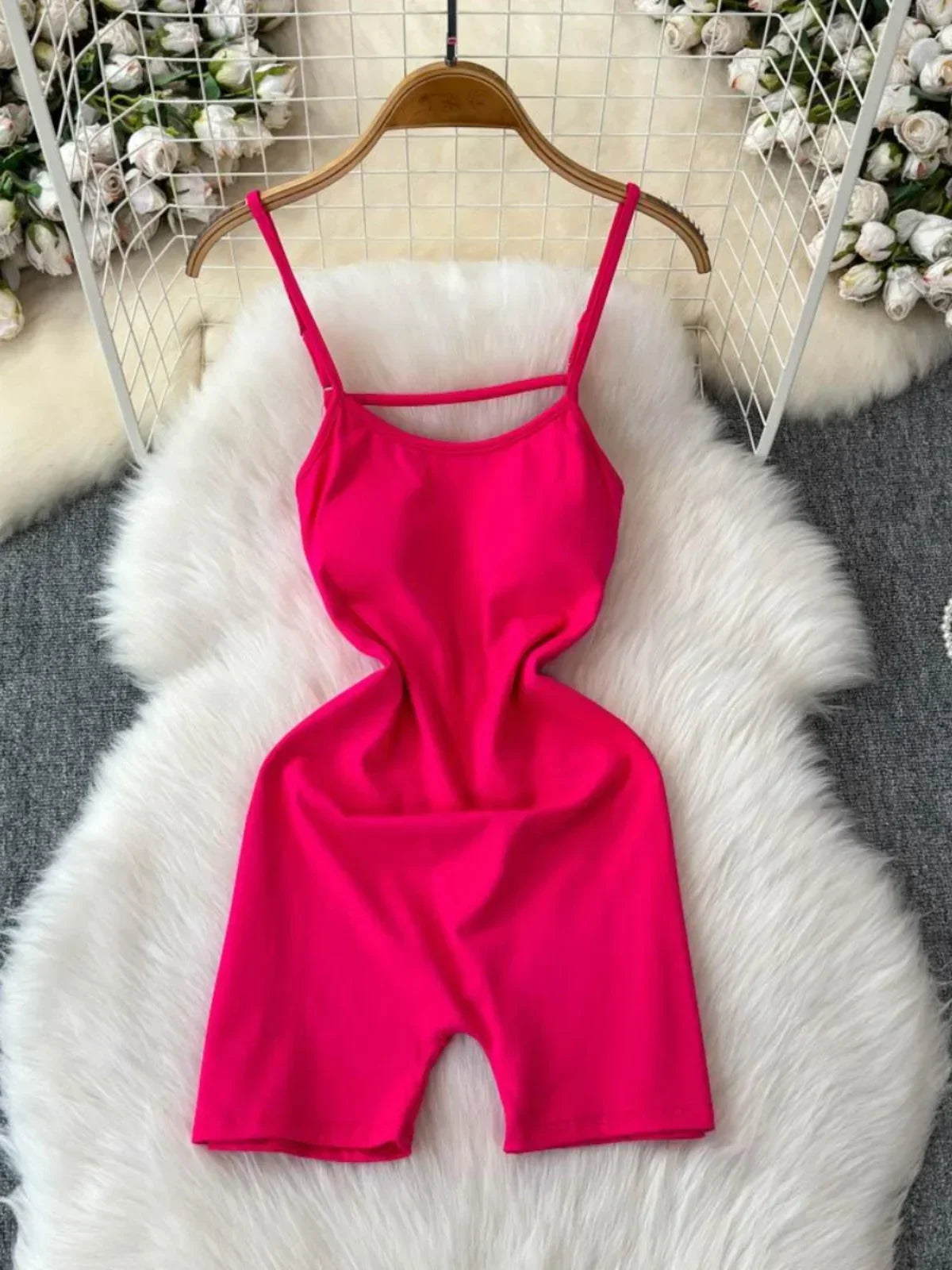 Pink Stretchy Sleeveless Bodycon Romper Outfit on Luulla