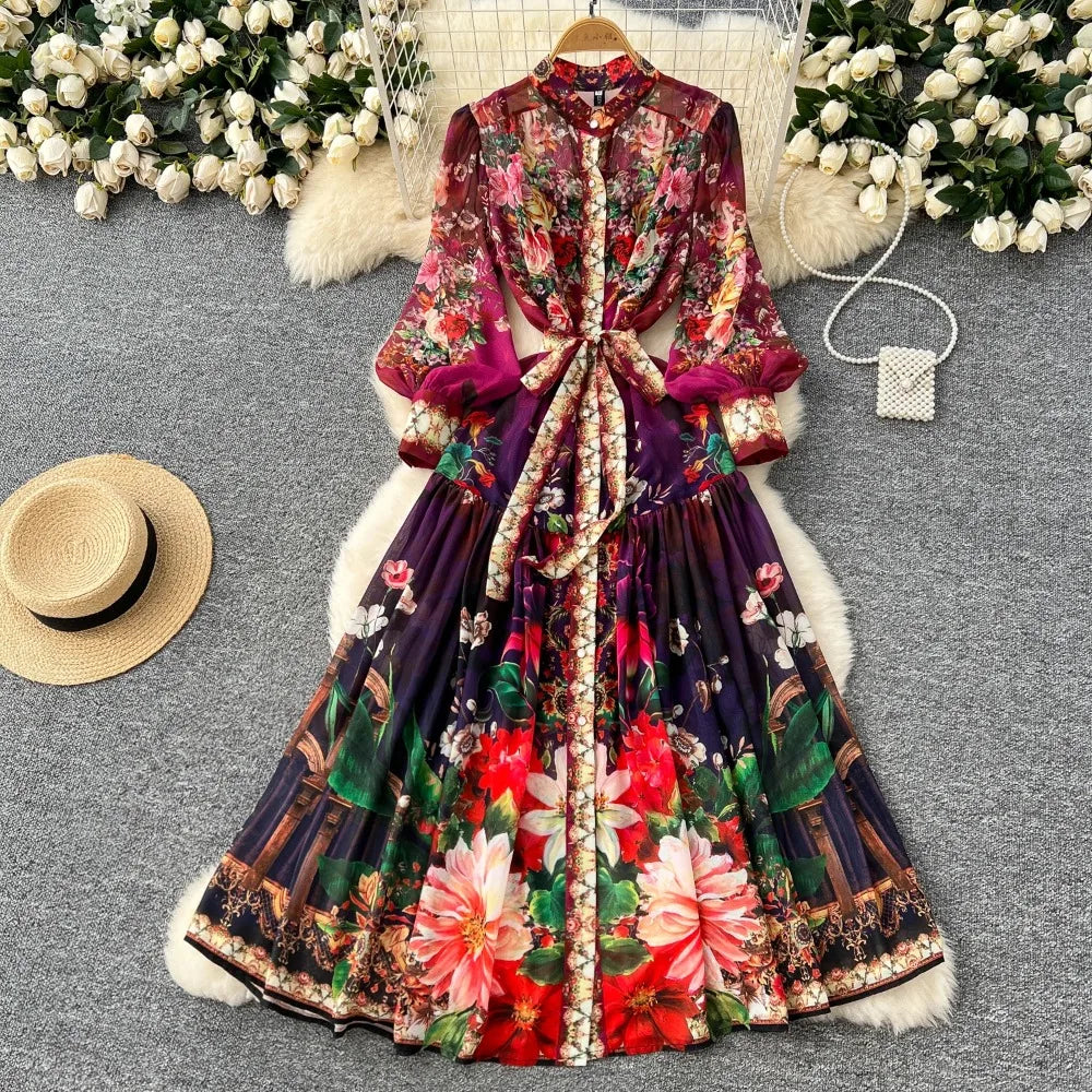 Floral Maxi Dress Multicolor Chiffon Long