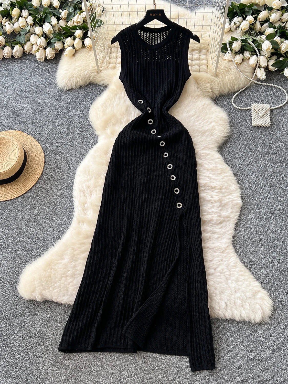 ribbed button maxi dress Button Up Rib Elbow Sleeve Maxi Dress Hibiscus