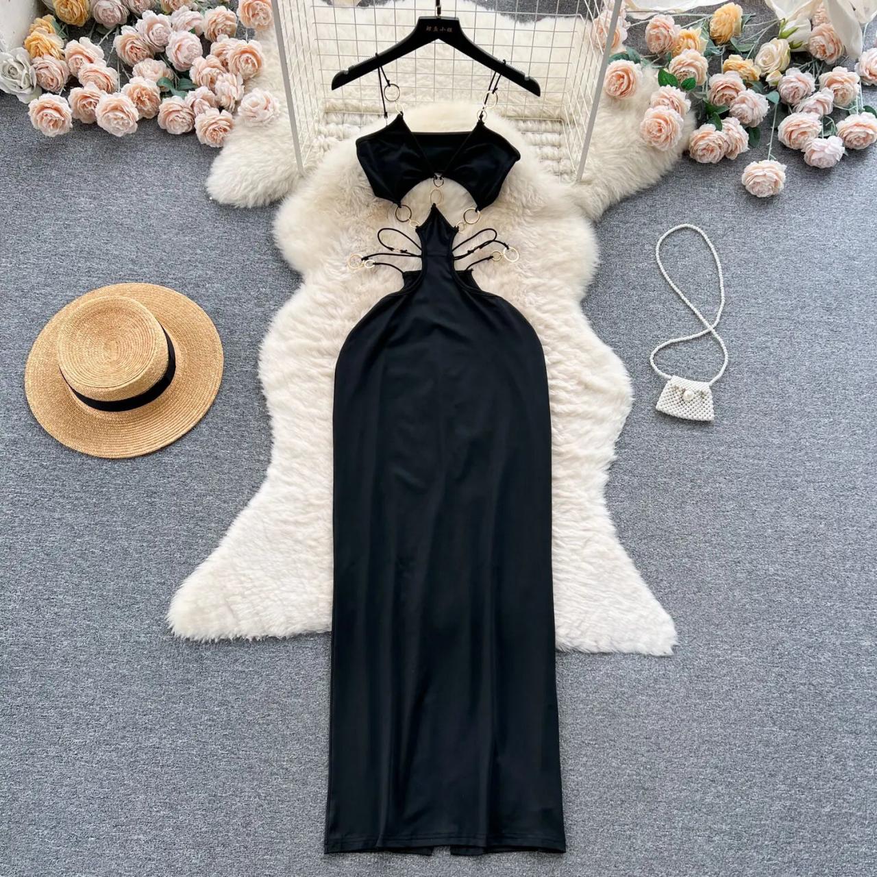 smokey grey grey wedding dress Light Blue Tropical Print Cutout Halter Neck Maxi Dress – PinkBlush main image 1