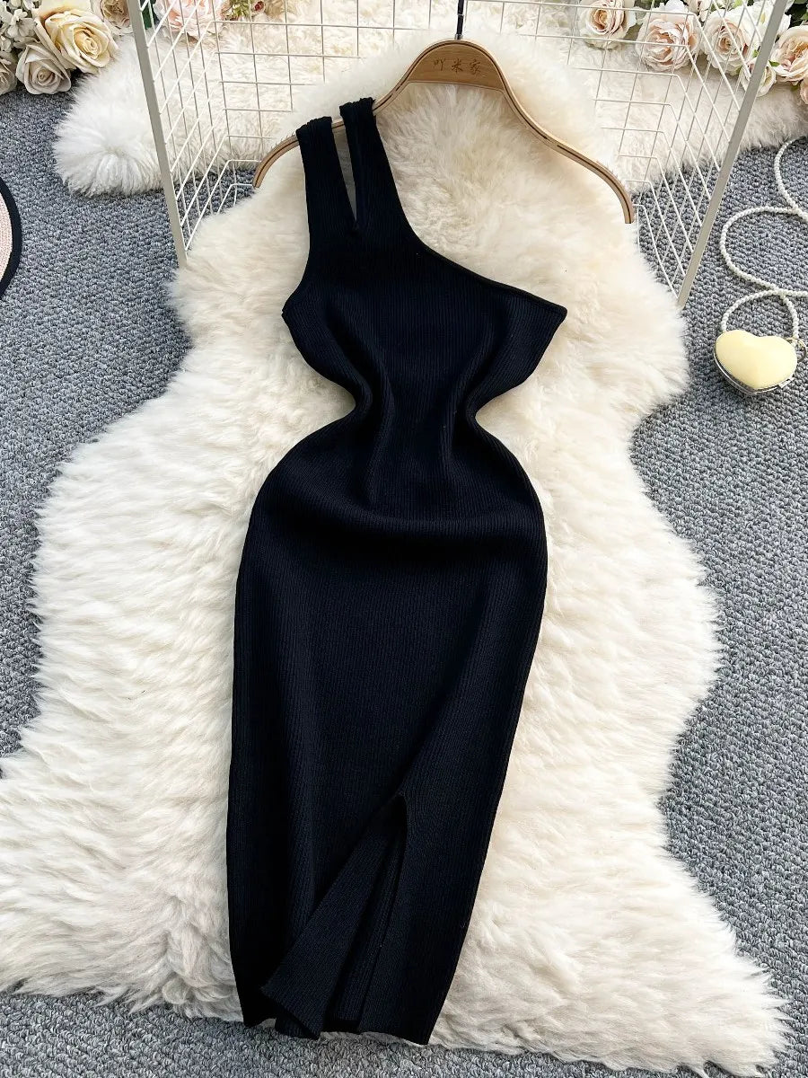 strapless open back dress Casual Ribbed One Shoulder Dress – THE LABEL main image 0