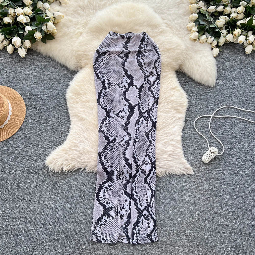 Snakeskin Pattern Maxi Dress, Black And