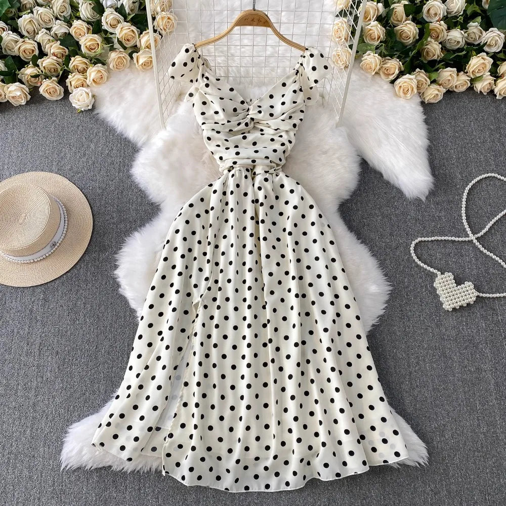 white puff sleeve maxi dress Tiered in Coconut White / S Puff sleeves with elasticated cuffs White Polka Dot Puff Sleeve