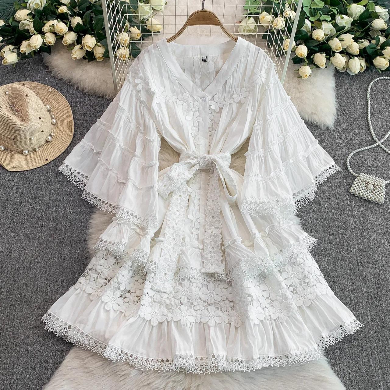 Lime Green Lace Ruffle Wrap Dress Elegant on Luulla