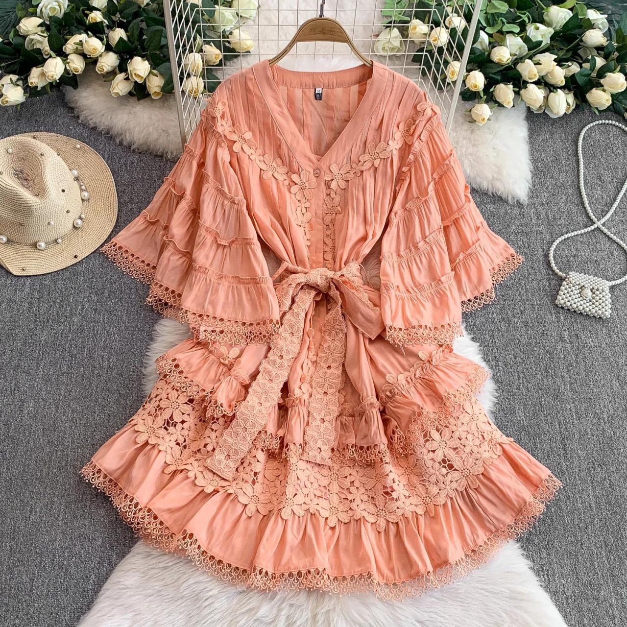 Lime Green Lace Ruffle Wrap Dress Elegant on Luulla