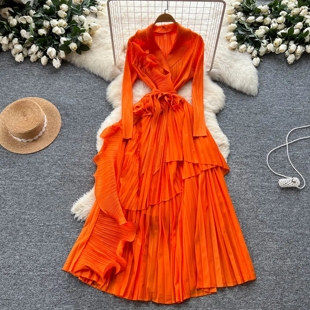 orange pleated midi dress Womens Love & Roses Orange Ombre Petite Chiffon Pleated Midi Dress US 2