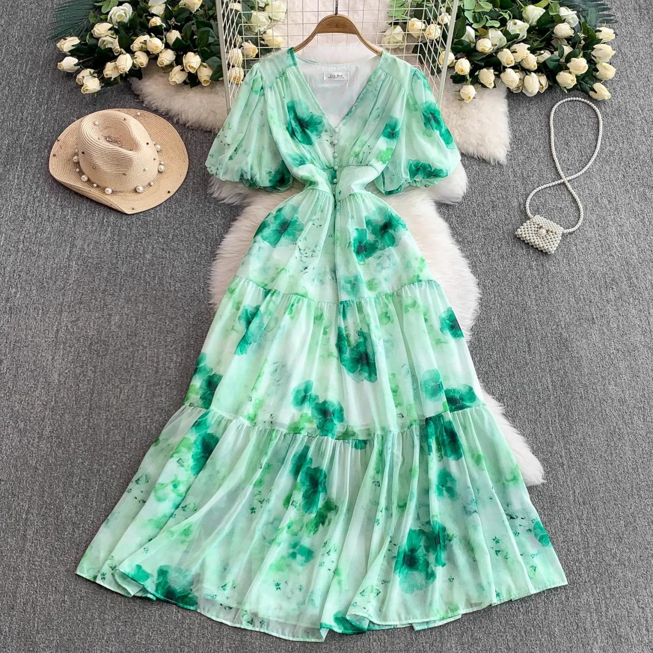 mint green boho dress Aloruh Mint Green Dress With Lace Patchwork Vacation Summer Elegant Wedding  Guest Party Graduation Outfits Clothes Beach Boho