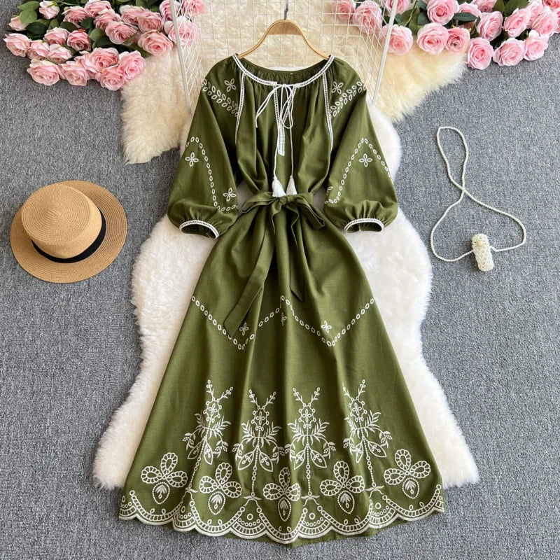 green dress brown belt Rose Button Green Velvet Mini Dress