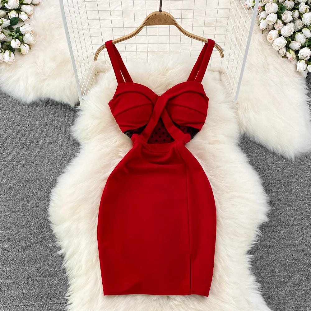 Red Bodycon Dress With Cutout Midi Design on Luulla