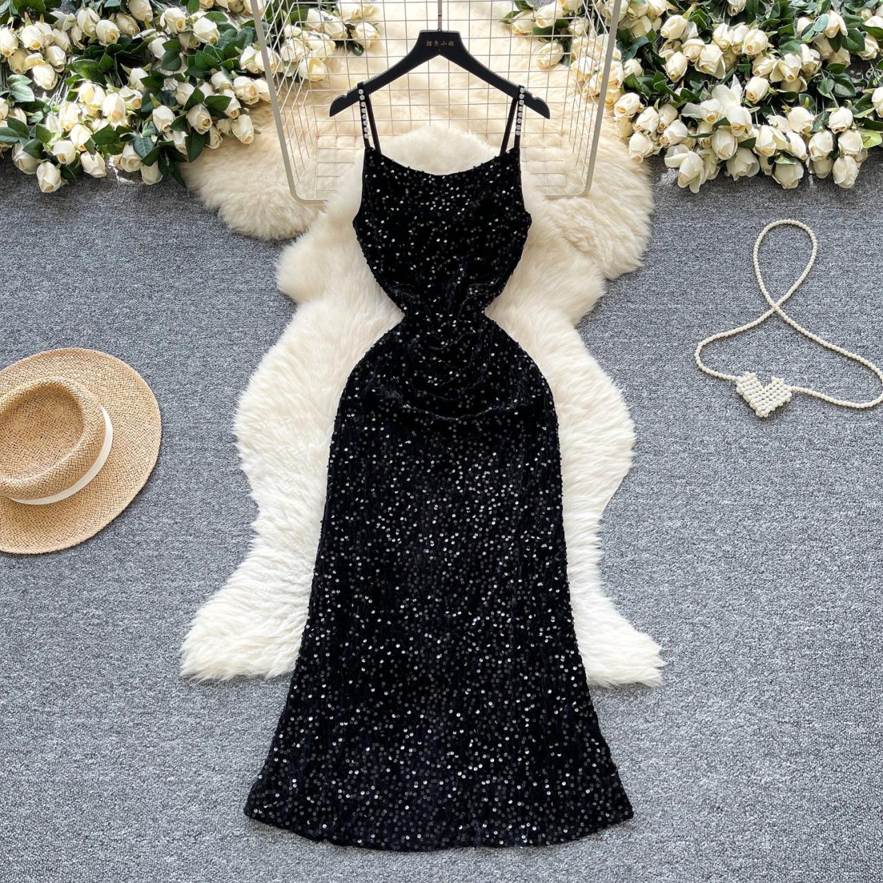 Black Sequin Sleeveless Maxi Dress Glamour