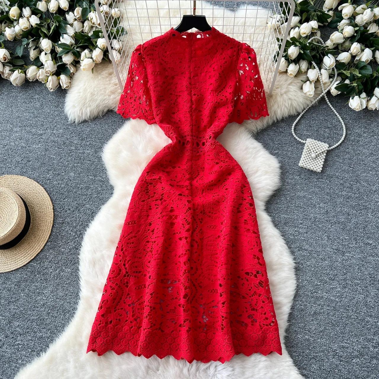 little red lace dress Betty Lace Fit and Flare Mini Dress  Shop American Threads Dress Shop Crimson / M