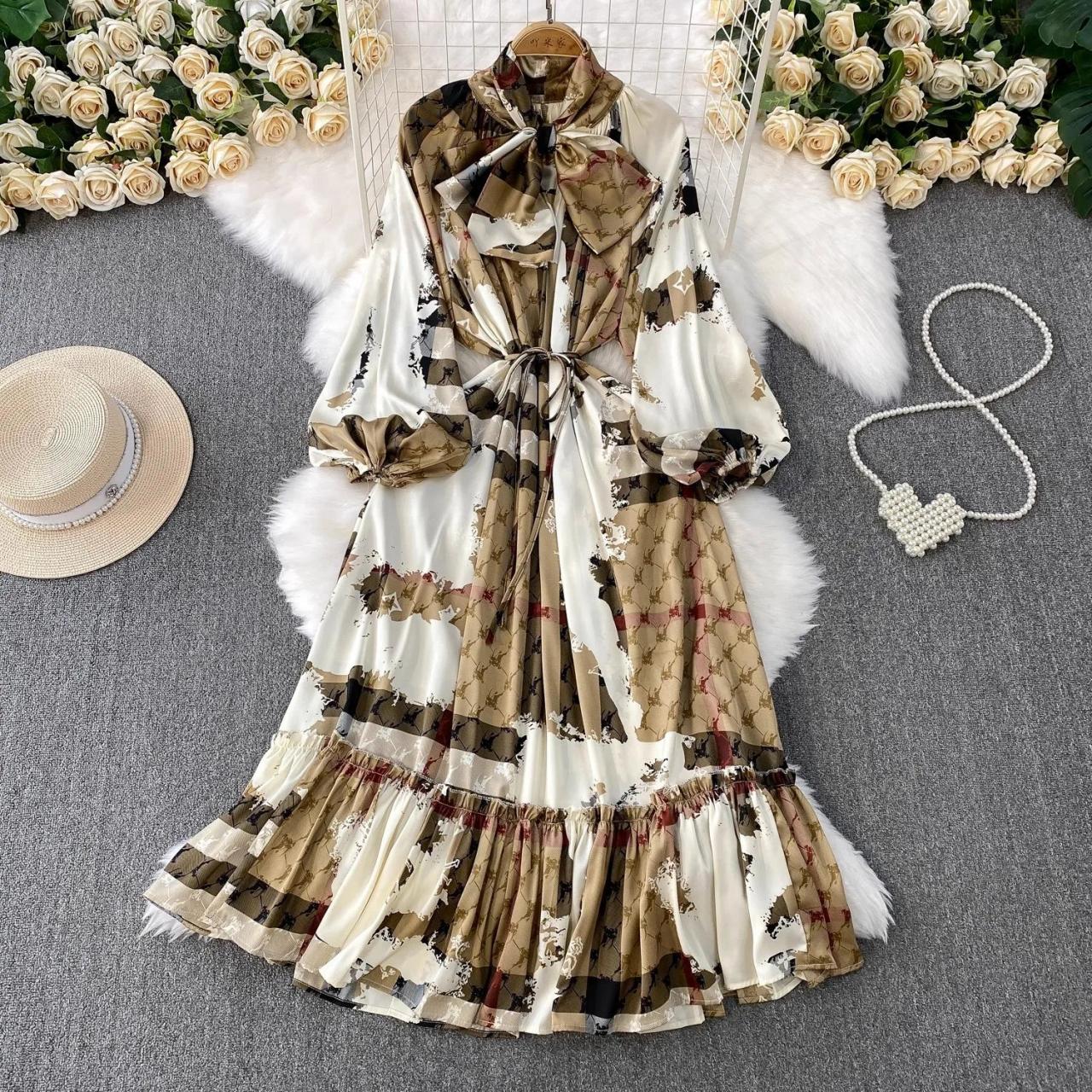 Chic Beige Floral Long-sleeve Maxi Dress on Luulla