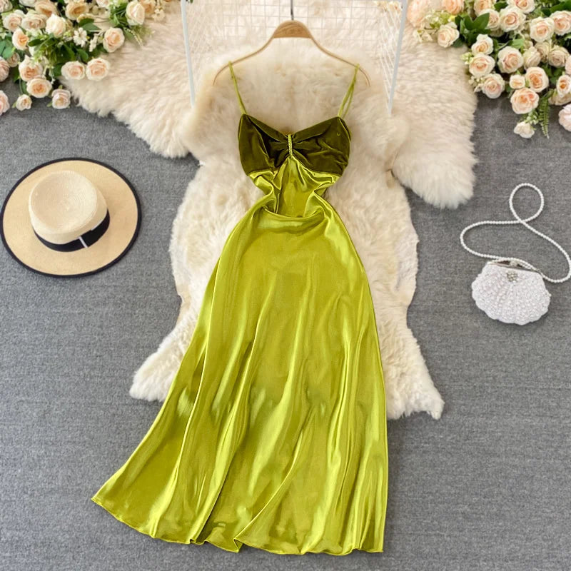 lime green satin slip dress Topshop ruffle shoulder Satin Slip Dress in deep lime-Green