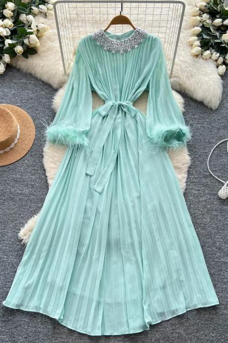 mint green long sleeve maxi dress Long Sleeve Mother of the Bride Dress with Beaded Lace Accents main image 0